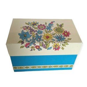 Ohio Art Metal Recipe Box Flowers Hippie MCM Floral Index Cards Groovy Boho Vtg